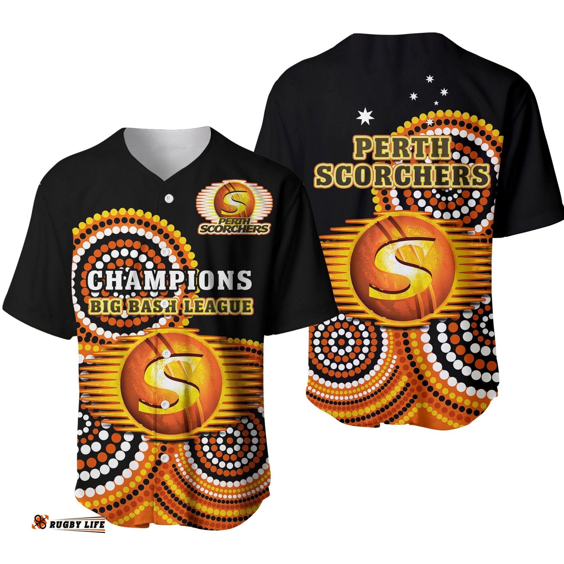 Perth Scorchers Cricket Baseball Jersey Shirt Champions BBL12 Proud Indigenous Art Ver.01