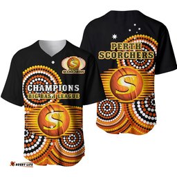 Perth Scorchers Cricket Baseball Jersey Shirt Champions BBL12 Proud Indigenous Art Ver.01