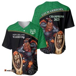 Warriors Rugby Baseball Jersey Shirt Go Champions Aotearoa Mascot With Polynesian Maori Pattern