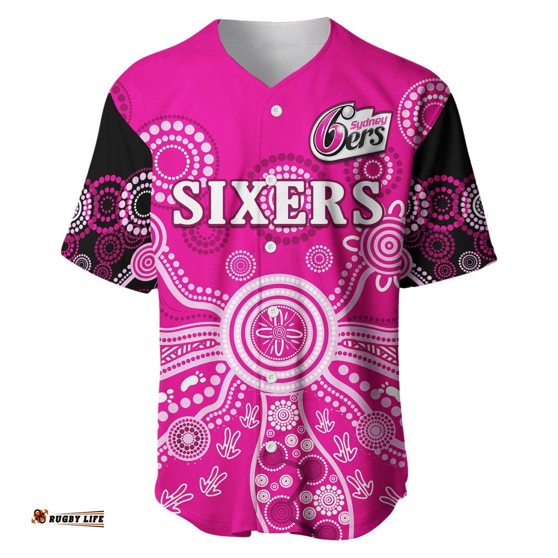 Sydney Sixers Baseball Jersey Shirt Cricket Indigenous Australian Art Ver.01