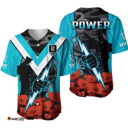 Port Adelaide Football ANZAC Baseball Jersey Shirt Power Aboriginal Mix Poppy Camouflage Ver.01