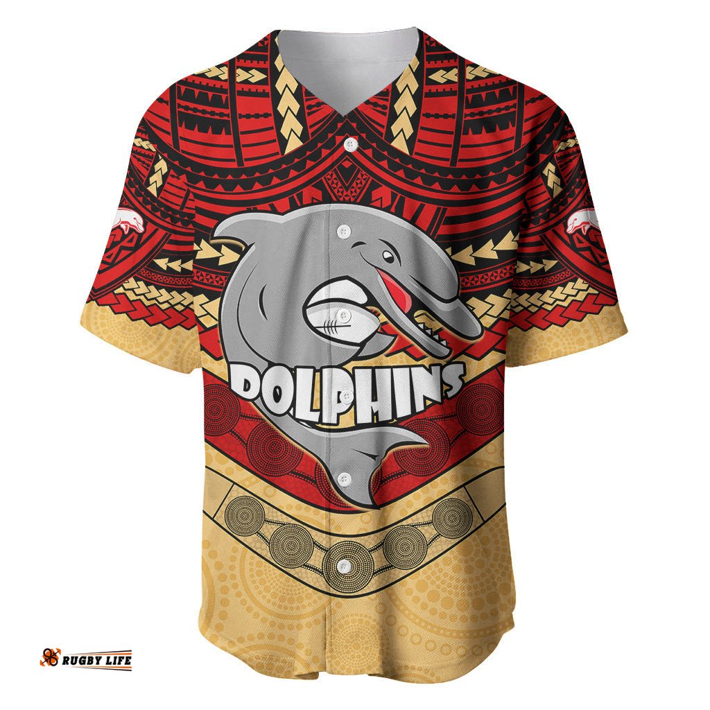 Dolphins Rugby Baseball Jersey Shirt Polynesian and Aboriginal Vibe