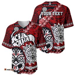 Personalised Te Reo Maori New Zealand Baseball Jersey Shirt Aotearoa Kia Haka Maori Tribal Tattoo Red Style