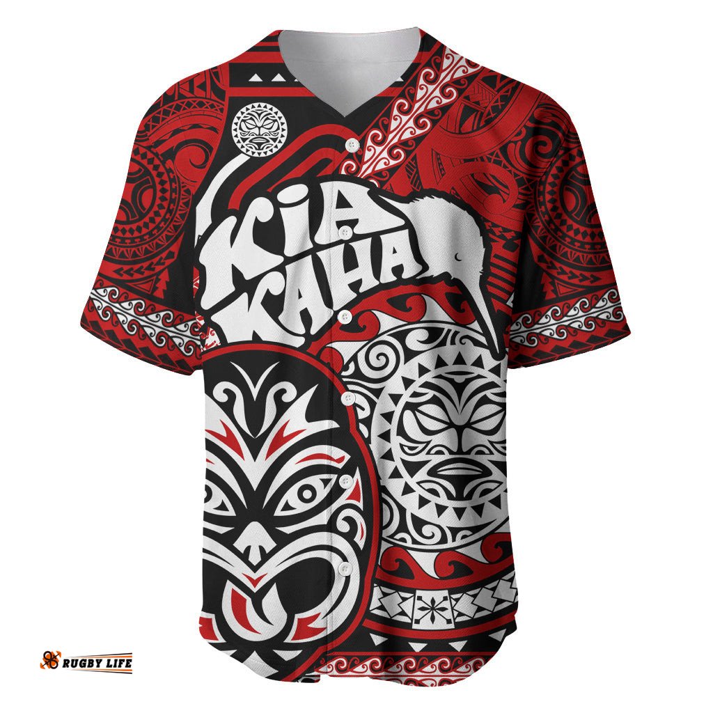 Personalised Te Reo Maori New Zealand Baseball Jersey Shirt Aotearoa Kia Haka Maori Tribal Tattoo Red Style