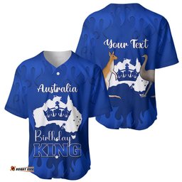 Personalised Australia King Birthday Baseball Jersey Shirt Australian Map With Crown Blue Version