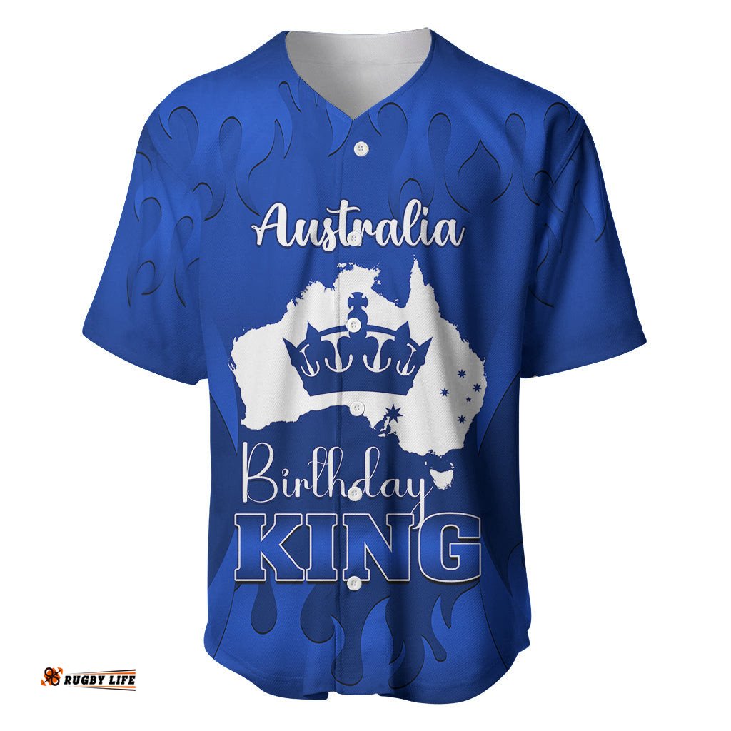 Personalised Australia King Birthday Baseball Jersey Shirt Australian Map With Crown Blue Version