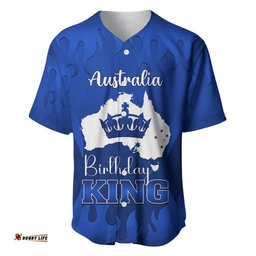 Personalised Australia King Birthday Baseball Jersey Shirt Australian Map With Crown Blue Version