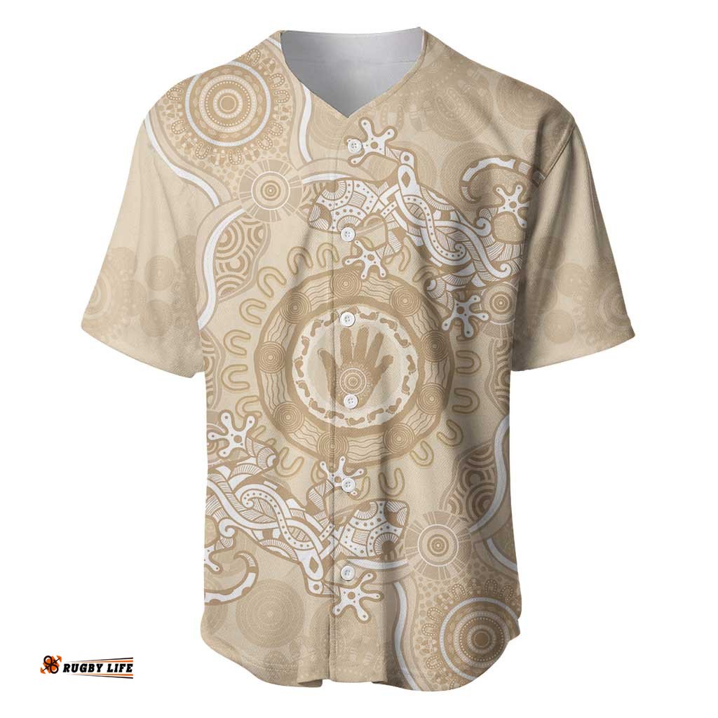 Beige Australia Lizard With Aboriginal Art Baseball Jersey Shirt