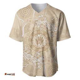 Beige Australia Lizard With Aboriginal Art Baseball Jersey Shirt