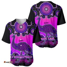 Personalised Australia Aquarius Emu Zodiac Baseball Jersey Shirt Auz Astrology Aboriginal Magenta