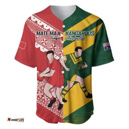 Australia Tonga Rugby Pacific Custom Baseball Jersey Shirt The Kangaroos and Mate Ma'a Tonga