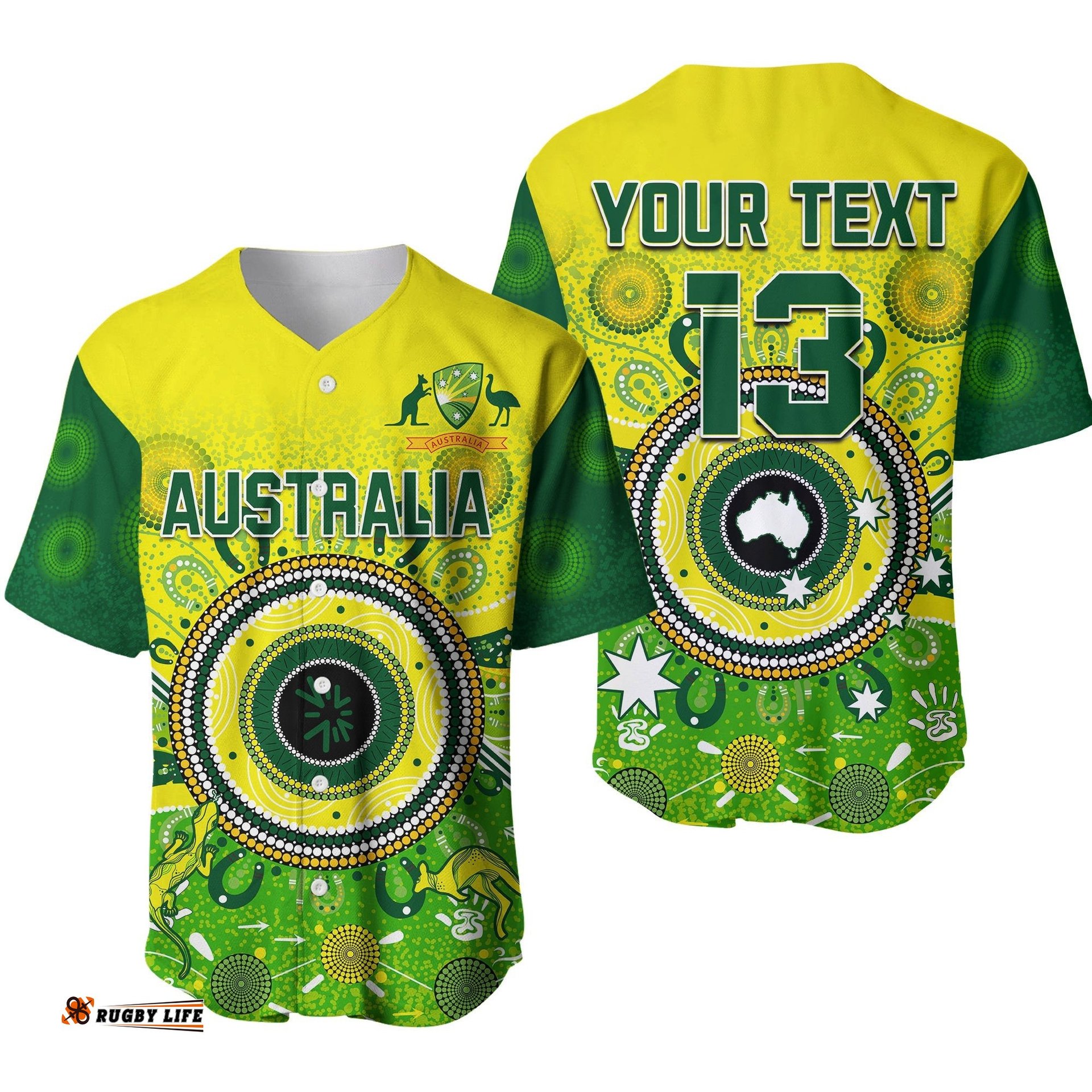 Custom Text and Number Australia Cricket Baseball Jersey Shirt Aboriginal National Color Champion Ver.01