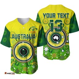 Custom Text and Number Australia Cricket Baseball Jersey Shirt Aboriginal National Color Champion Ver.01