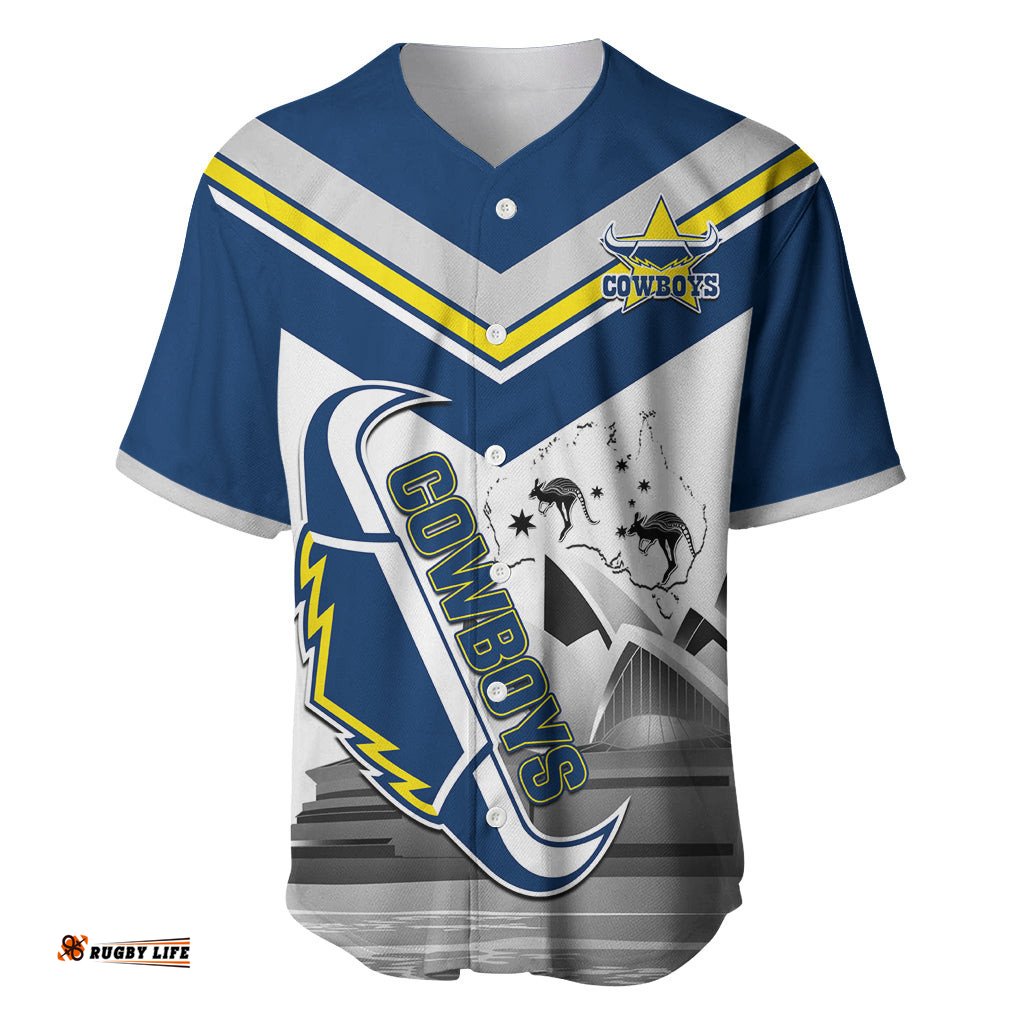 Custom Australia Day Cowboys Baseball Jersey Shirt NRL 2024 Sydney Opera House With Map