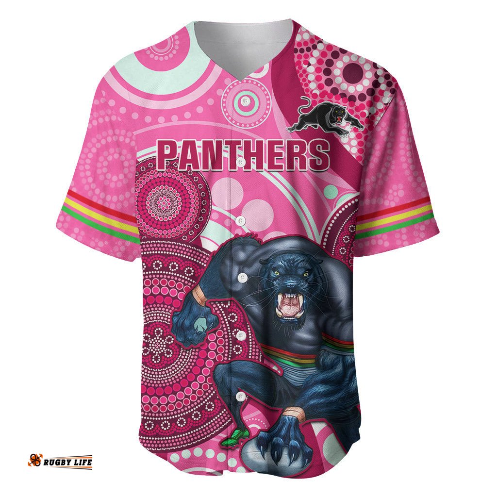 Custom NRL Panthers Baseball Jersey Shirt Indigenous Penrith Dynamic Pink Version