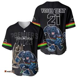 Custom Panthers Premier Baseball Jersey Shirt Mascot with NRL Trophy Black Version