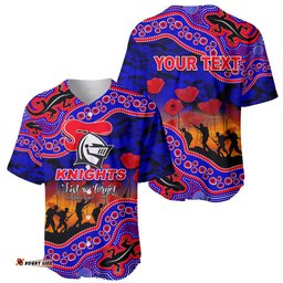 Custom Personalised Anzac Day NRL Knights Baseball Jersey Shirt Aboriginal Lizard Patterns