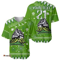 Custom Raiders Rugby Baseball Jersey Shirt The Mighty Green Machine Christmas Vibe