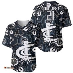 Custom Carlton Blues NAIDOC Week 2024 Baseball Jersey Shirt Fire Burning Aboriginal Dots Art