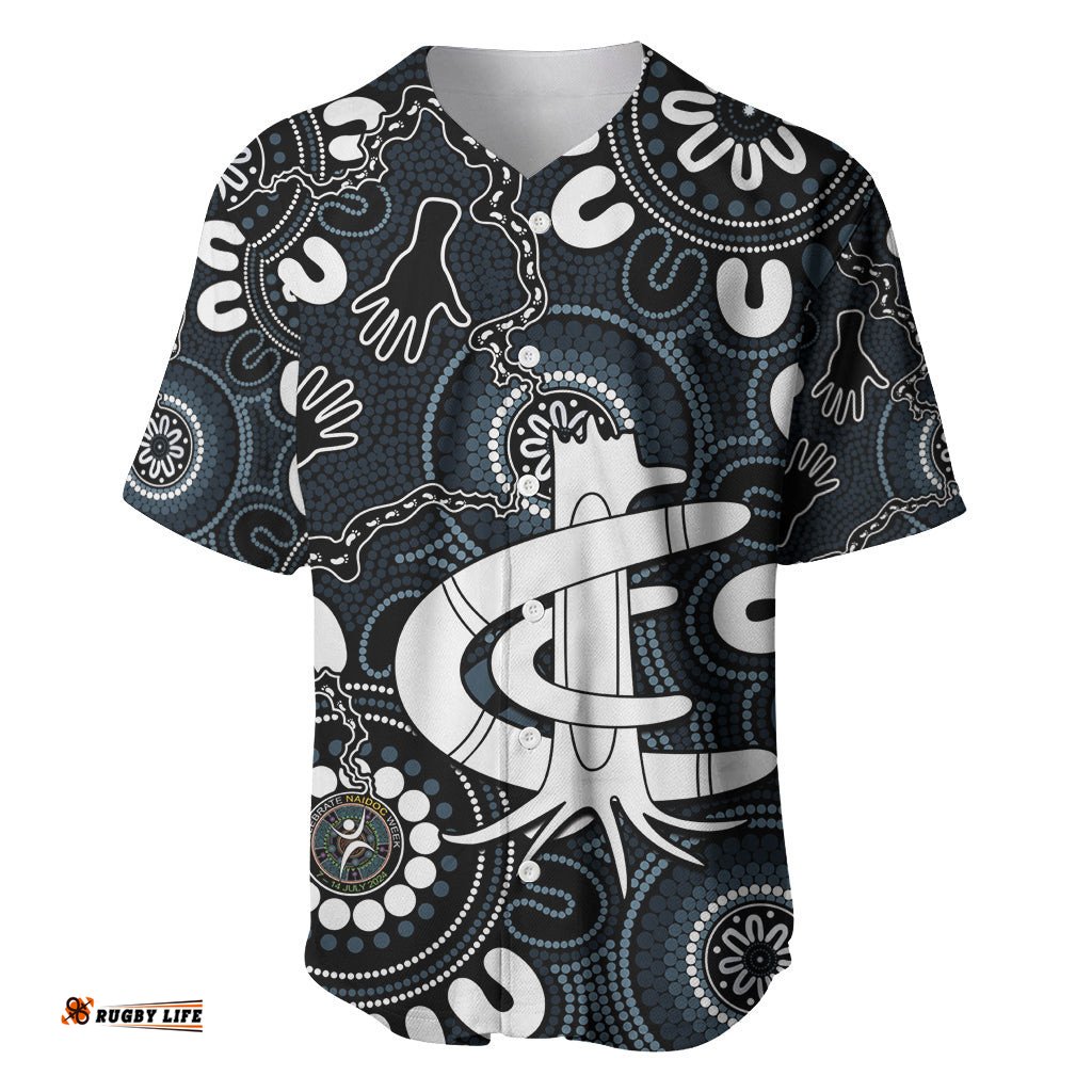 Custom Carlton Blues NAIDOC Week 2024 Baseball Jersey Shirt Fire Burning Aboriginal Dots Art
