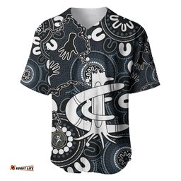 Custom Carlton Blues NAIDOC Week 2024 Baseball Jersey Shirt Fire Burning Aboriginal Dots Art