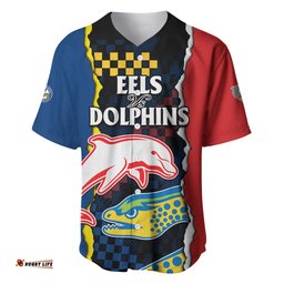 Custom Text And Number NRL Combine Dolphins and Parra Eels Baseball Jersey Shirt Simple Style