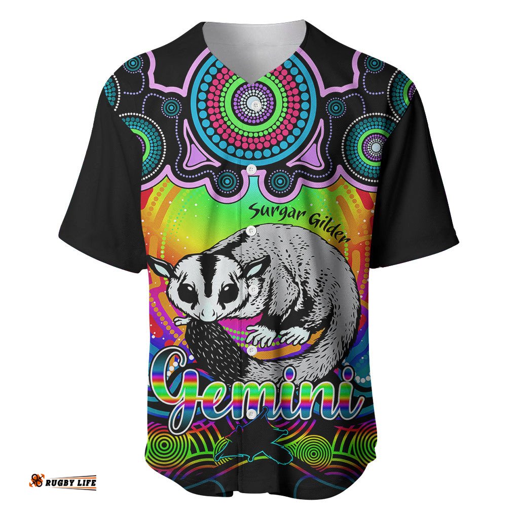 Personalised Australia Gemini Sugar Gilder Zodiac Baseball Jersey Shirt Auz Astrology Aboriginal Rainbow