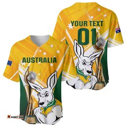 Custom Australia Soccer Baseball Jersey Shirt Matildas Kangaroo With World Cup Trophy Yellow Version