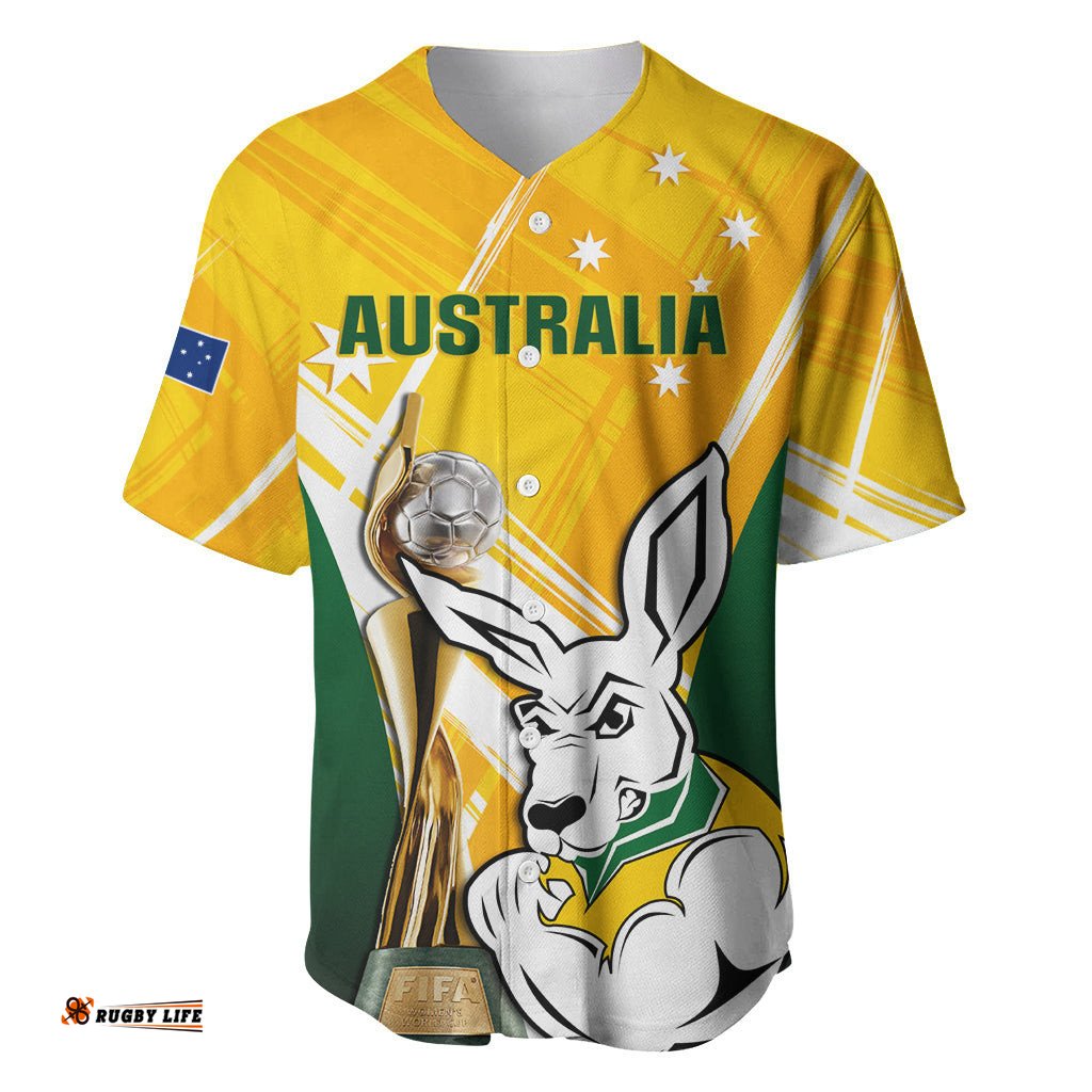 Custom Australia Soccer Baseball Jersey Shirt Matildas Kangaroo With World Cup Trophy Yellow Version