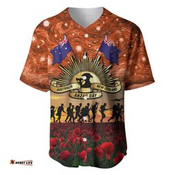 The Rising Sun Badge ANZAC Baseball Jersey Shirt Last Post Field of Poppy Starry Night Style