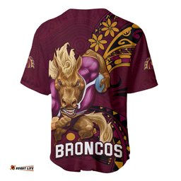 NRL Broncos Premiers Baseball Jersey Shirt Mascot with Polynesian Pattern Version
