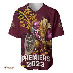 NRL Broncos Premiers Baseball Jersey Shirt Mascot with Polynesian Pattern Version