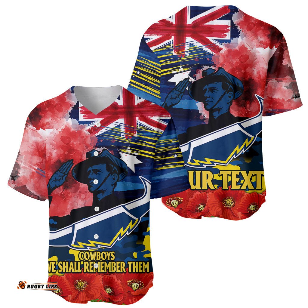 Custom Personalised ANZAC Cowboys Rugby Baseball Jersey Shirt We Shall Remember 09
