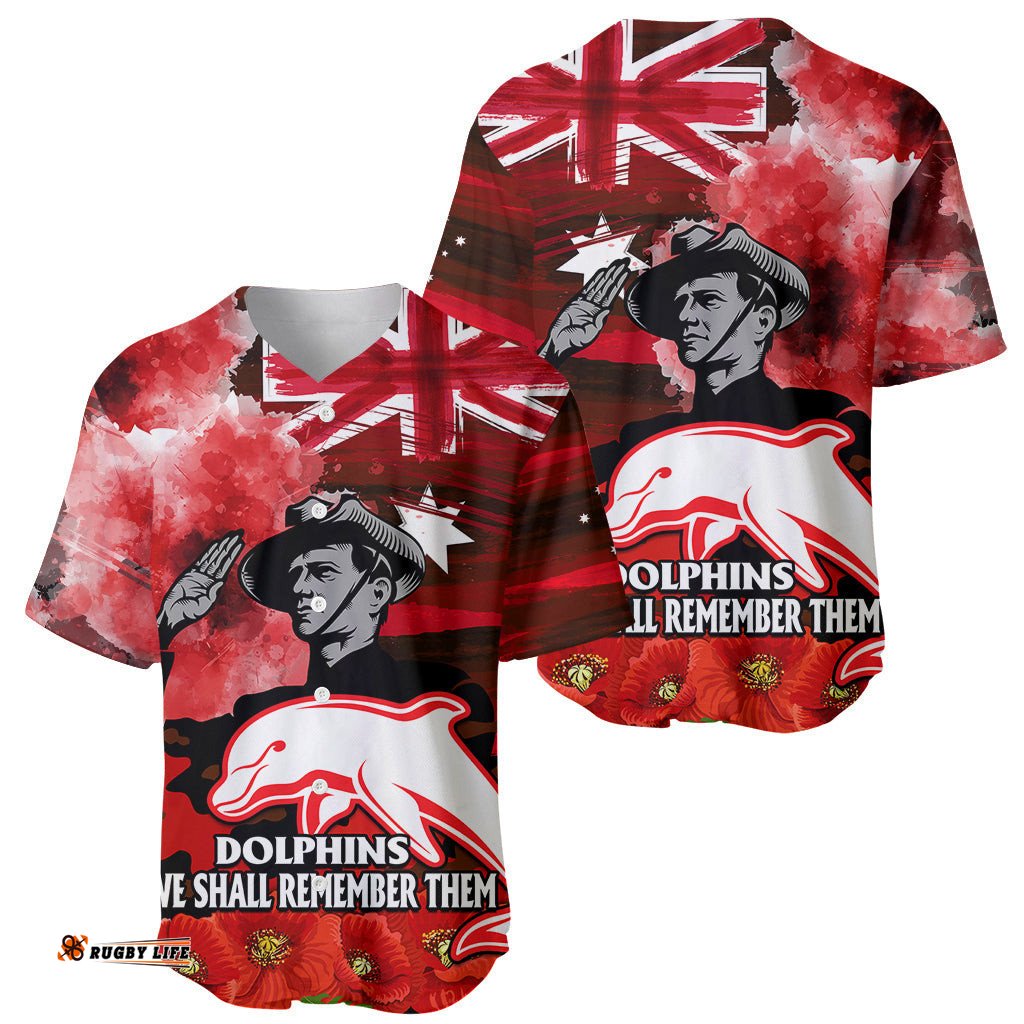 ANZAC Dolphins Rugby Baseball Jersey Shirt We Shall Remember 03