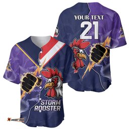 NRL Storm Rooster Mascot Custom Baseball Jersey Shirt Cracked Metal Style