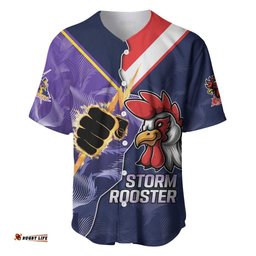 NRL Storm Rooster Mascot Custom Baseball Jersey Shirt Cracked Metal Style