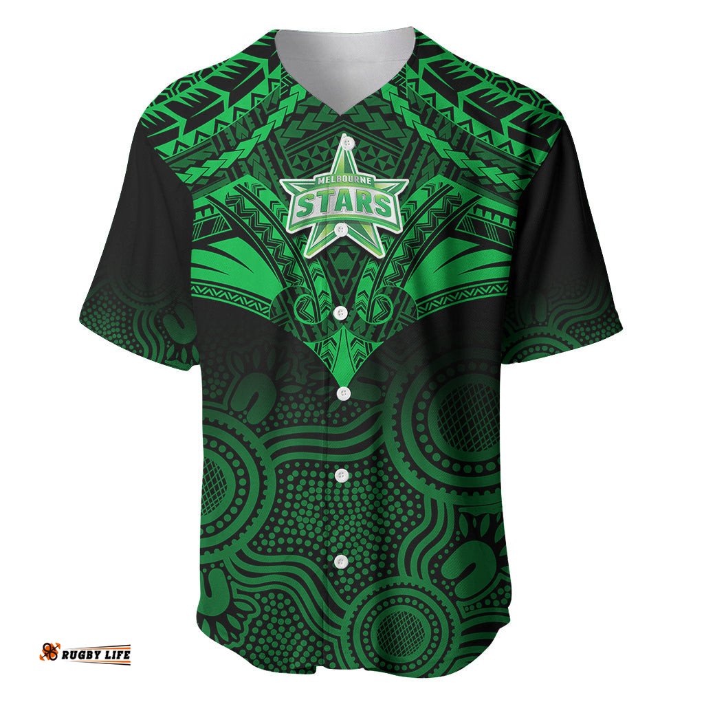 Custom Melbourne Stars Cricket Baseball Jersey Shirt Unique Indigenous Art Mix Polynesian Pattern