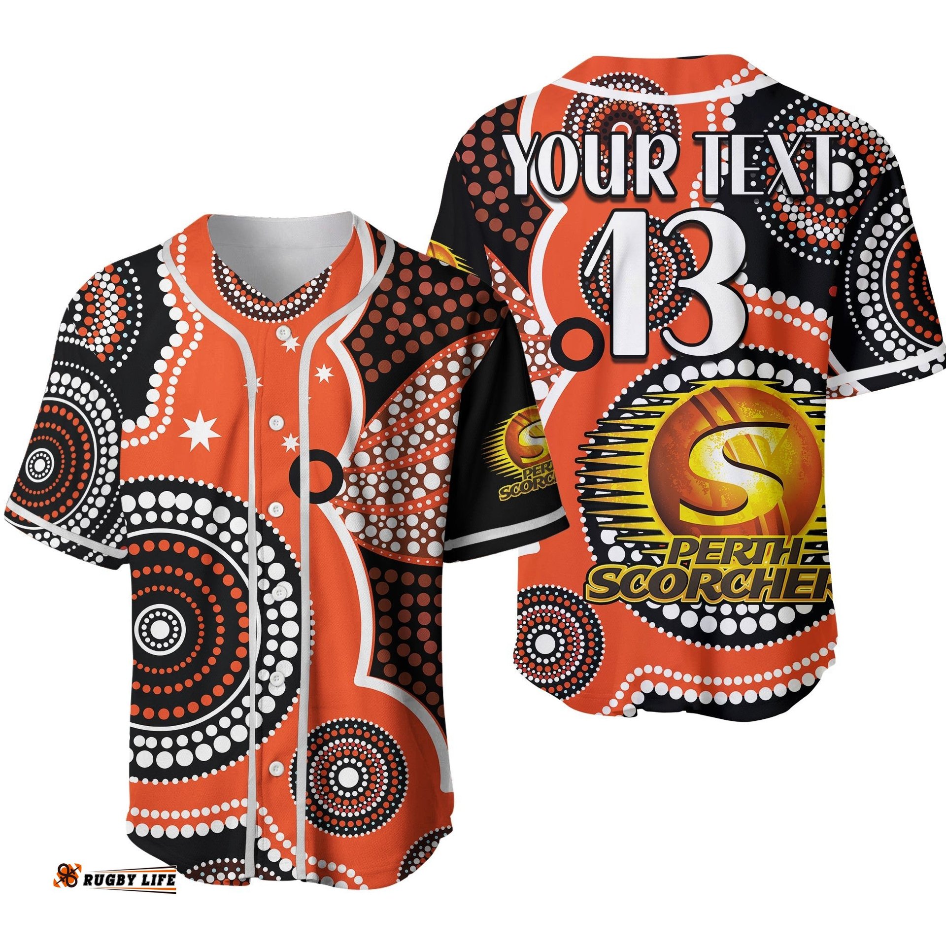 Custom Text and Number Perth Scorchers Baseball Jersey Shirt Australia Cricket BBL Aboriginal Ver.02