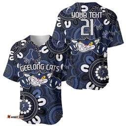 Custom Geelong Cats NAIDOC Week 2024 Baseball Jersey Shirt Fire Burning Aboriginal Dots Art