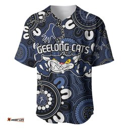 Custom Geelong Cats NAIDOC Week 2024 Baseball Jersey Shirt Fire Burning Aboriginal Dots Art