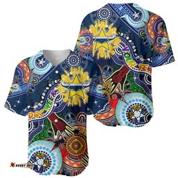 Personalised Cowboys NAIDOC Week 2024 Baseball Jersey Shirt Australia Aboriginal Dot Painting