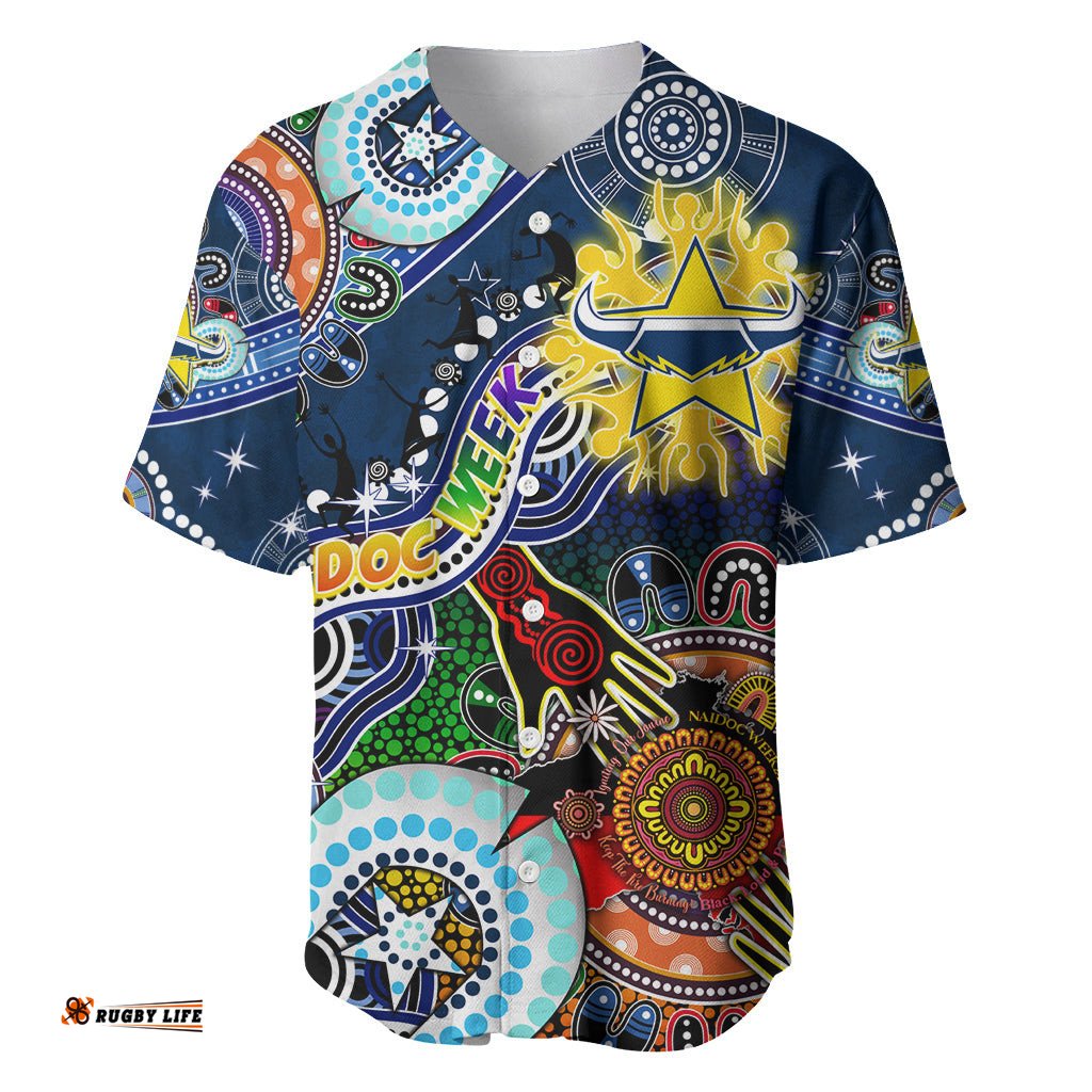 Personalised Cowboys NAIDOC Week 2024 Baseball Jersey Shirt Australia Aboriginal Dot Painting