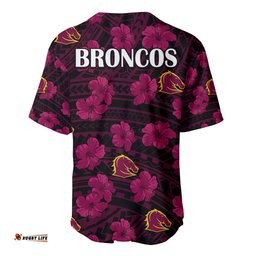 Broncos Rugby Baseball Jersey Shirt Polynesian Style With Hibiscus