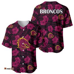Broncos Rugby Baseball Jersey Shirt Polynesian Style With Hibiscus