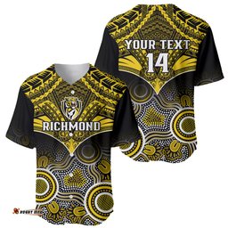 Personalised Richmond Football Baseball Jersey Shirt Tigers Aboriginal Mix Polynesian Pattern
