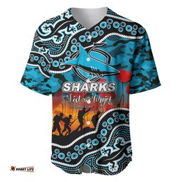 Custom Personalised Anzac Day NRL Sharks Baseball Jersey Shirt Aboriginal Lizard Patterns