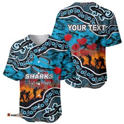 Custom Personalised Anzac Day NRL Sharks Baseball Jersey Shirt Aboriginal Lizard Patterns