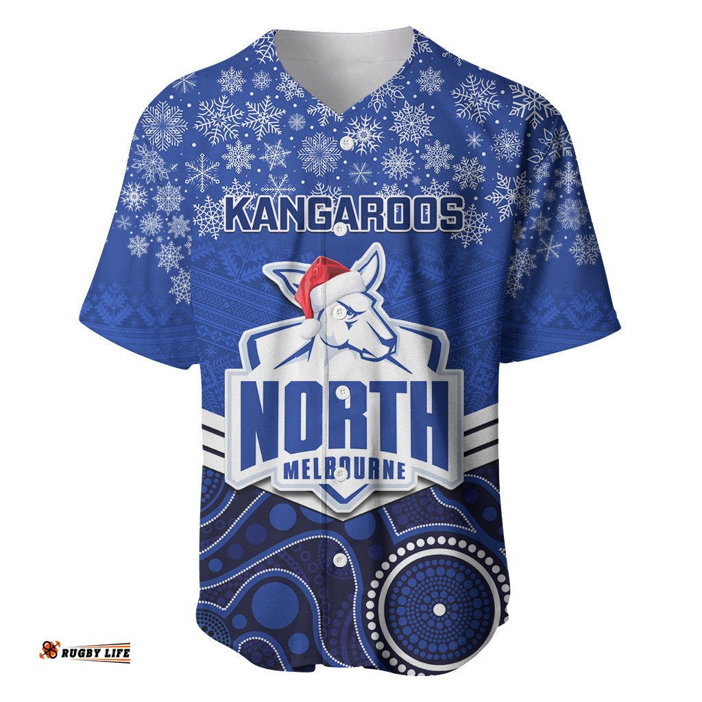 Custom North Melbourne Football Christmas Baseball Jersey Shirt Merry Xmas Mix Aboriginal Art