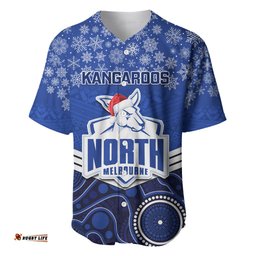 Custom North Melbourne Football Christmas Baseball Jersey Shirt Merry Xmas Mix Aboriginal Art