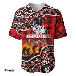 Custom Personalised Anzac Day NRL Dragons Baseball Jersey Shirt Aboriginal Lizard Patterns